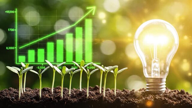 Green energy investment growth seedlings lightbulb environmental sustainability concept