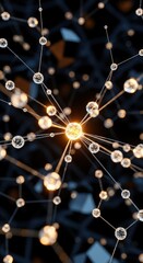 Obraz premium Vertikales abstraktes Netzwerk aus leuchtendem Zentrum und Kugeln
