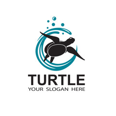 sea turtle icon isolated with water splash on white background