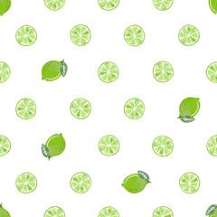 Seamless polka dot pattern with watercolor lime fruit slices