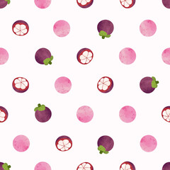 Seamless polka dot pattern with watercolor mangosteen fruit
