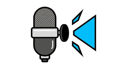 podcast microphone icon with sound waves flat vector illustration on white background for audio recording voice over music app