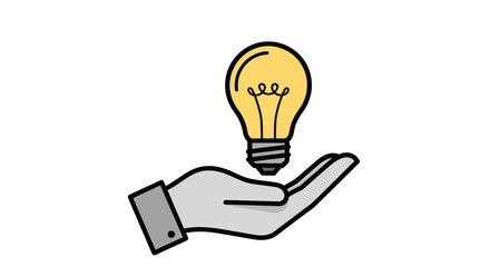 Fototapeta premium creative idea concept with light bulb icon hovering above open hand flat minimal illustration symbolizing innovation and startup solutions