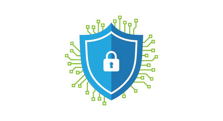 cybersecurity shield with padlock icon protecting digital data network flat vector illustration for internet privacy and data protection