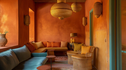 luxury hotel room interior with modern furniture and decor