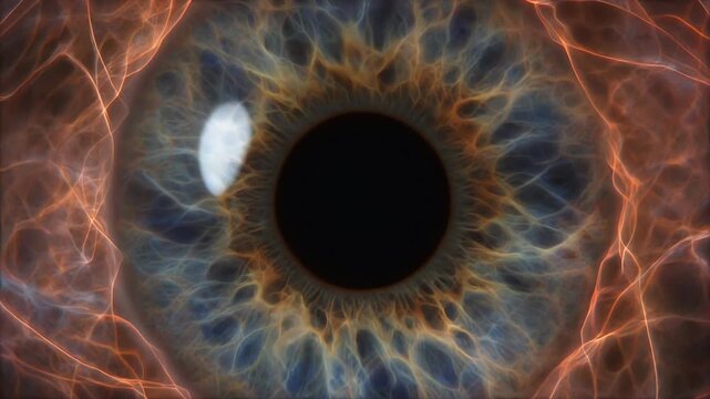 Macro view of the human iris with intricate vascular network, symbolizing sight and perception