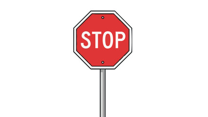Obraz premium Octagonal red stop sign on pole against white background 