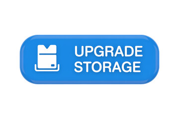 3d icon Modern blue upgrade storage button with a box icon, signaling a call to action. The button invites viewers to enhance their digital capacity . Isolated on transparent background, png