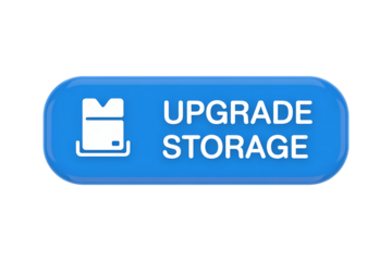 3d icon Modern blue upgrade storage button with a box icon, signaling a call to action. The button invites viewers to enhance their digital capacity . Isolated on transparent background, png