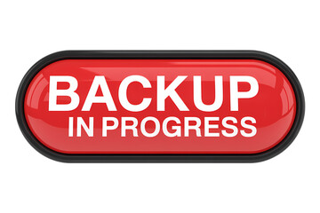 3d icon backup in progress message on a red button with a sleek, modern design . Isolated on transparent background, png