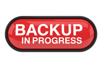 3d icon backup in progress message on a red button with a sleek, modern design . Isolated on transparent background, png