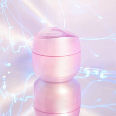 Pink cosmetic jar, face cream, skin care product, beauty product