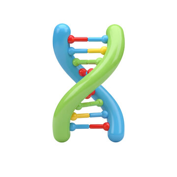 A vibrant 3D rendered DNA double helix, with blue and green backbones and red, yellow, blue base pairs, symbolizes genetics and scientific innovation.