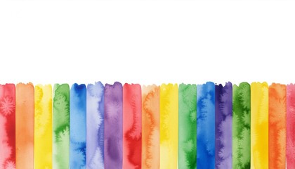 Vibrant watercolor rainbow stripes creating festive celebration border with saturated spectrum colors