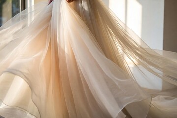 Flowing bridal veil fabric illuminated by soft natural light