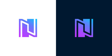 Fototapeta premium Abstract N Letter Logo Design with Gradient Colors on White and Dark Backgrounds