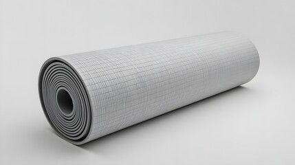 Rolled up gray grid patterned material on white background