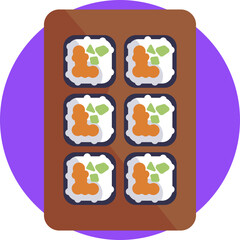 A roll of sushi with rice, seaweed, and filling. © Ion