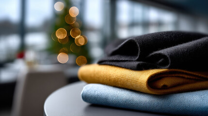 A collection of vibrant sweaters in rich tones showcases seasonal fashion, evoking a sense of style and comfort, perfect for layering during cold weather outings.