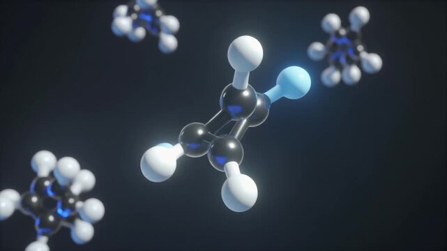 Abstract illustration of organic molecules with glowing blue atoms on a dark background
