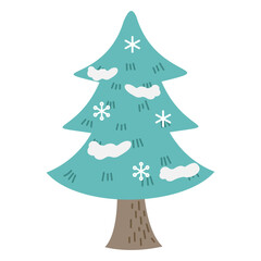 雪が積もった木のシンプルでかわいいイラスト