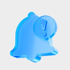 3D Glass Notification Bell icon, ringing alert reminder concept. Liquid Glass design icon, a trending glass icon for graphic design, UI, UX interfaces, and 3D illustration.