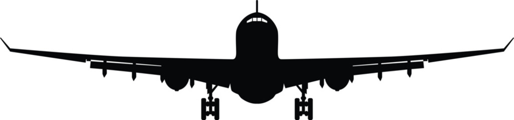 Airplane silhouette landing with gear down front view
