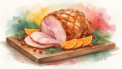 Honey glazed sliced ham with orange and cranberries