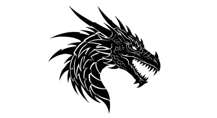 Obraz premium A powerful and fearsome black dragon head, rendered in a sharp, stylized vector art illustration, evokes mythical strength and ancient legends on a clean background.