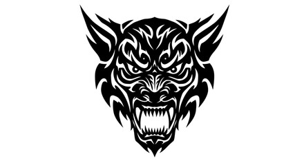 Obraz premium A stylized vector illustration of a fierce dragon head with sharp teeth, showcasing a tribal-inspired design in black and white against a clean background.