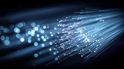 A high speed data flow visualization representing fiber optic communication, information transfer and digital connectivity.
