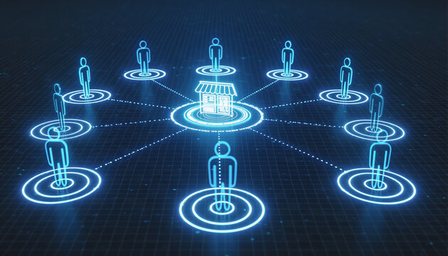 Strategic Alliance: Depicting a modern network of interconnected individuals and a central building, illustrating business collaboration and community in a digital landscape.