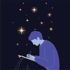 Person Writing Under Stars A Moment of Creative Inspiration.