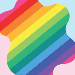 Rainbow Stripes in Abstract Shape on Light Blue Background.