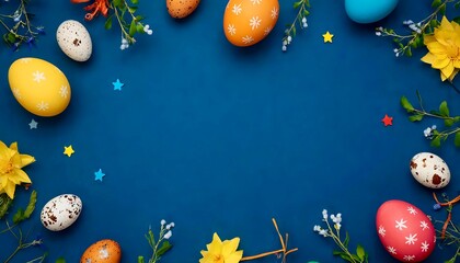 Easter egg frame on a blue background