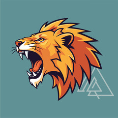 Roaring Lion Head Mascot with Sharp Teeth and Fiery Mane.