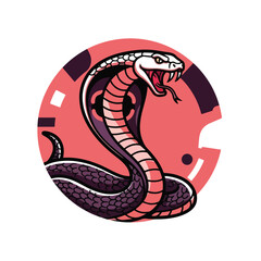 Obraz premium Stylized Cobra Illustration with Raised Hood and Open Mouth.