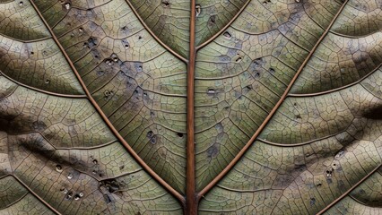 Detailed Close-Up of Green Leaf Veins Showing Natural Texture and Organic Pattern