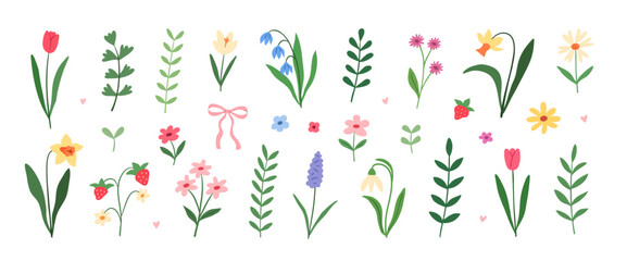 Doodle set of spring and summer flowers