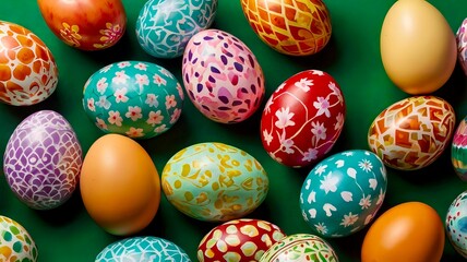 Easter eggs on a green background