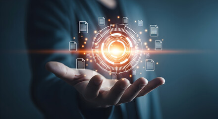 Businessman presenting digital documents and data in modern technology