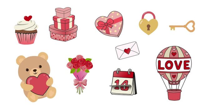 2D Animated Valentine Elements Set for Love Celebration