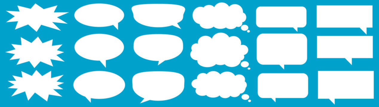 A set of chat box designs for comments on social media or comics. Vector designs of speech bubbles, text boxes, and conversation chat columns in comics.