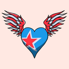 America Blue Heart with Red Stars and Striped Wings