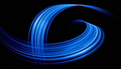 青色の光がアーチ状に流れる抽象ライン背景。Abstract line background with blue light arching.