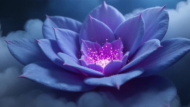 Enchanting Purple Lotus Flower with Sparkling Glow Against a Mystical Background