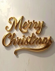 Texto decorativo &ldquo;Merry Christmas&rdquo; en un estilo dorado metalizado brillante, con reflejos realistas y volumen elegante. Tipograf&iacute;a ornamental con curvas suaves y acabado luminoso.