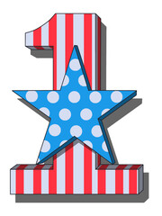 Patriotic Number One with Star and Stripes 3D Illustration
