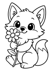 Obraz premium Playful Fox with a Daisy: A charming fox cub cradles a delicate daisy, its innocent eyes reflecting the purity of nature, drawn with whimsical strokes.