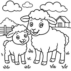 Obraz premium Nurturing bond : Two adorable sheeps stand side-by-side on a grassy field, their eyes meet, and the soft, fluffy texture of their wool creates a soothing visual.